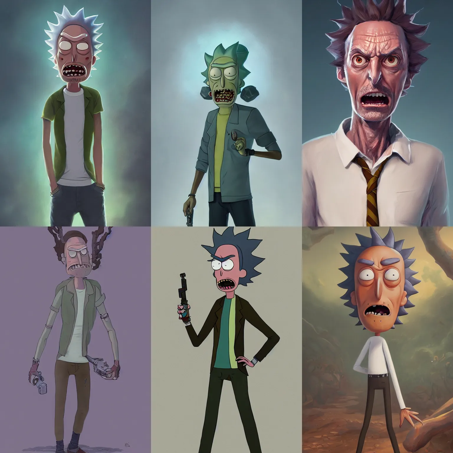 Prompt: A highly detailed full body portrait painting of Rick from Rick and Morty, Greg Rutkowski, trending on artstation