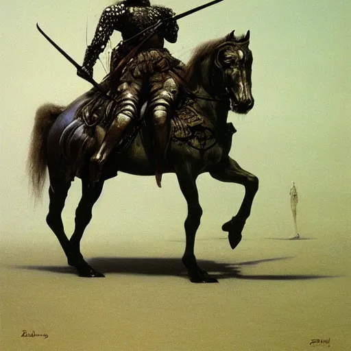 Image similar to knight by Zdzisław Beksiński, oil on canvas