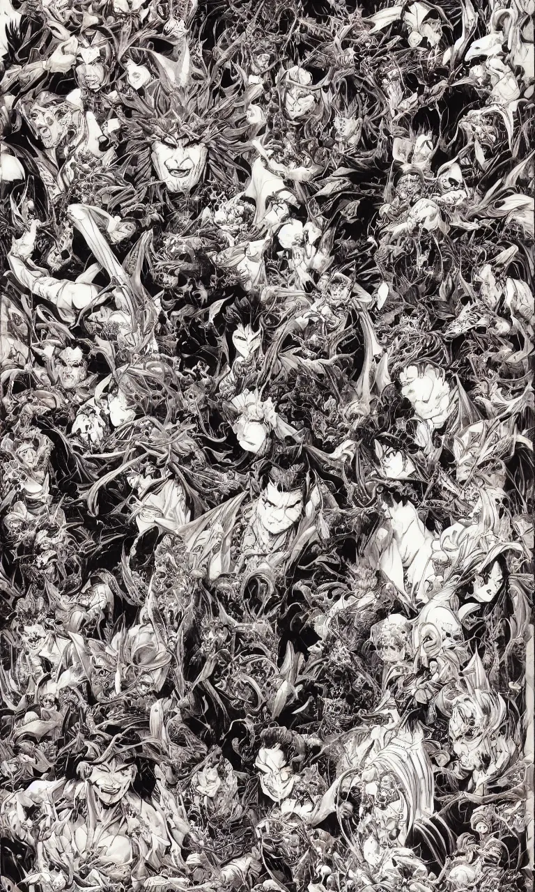 Image similar to 中 元 节, 中 国 鬼 节, king of hell, comic book page, symmetrical, by yoichi hatakenaka, masamune shirow, josan gonzales and dan mumford, ayami kojima, takato yamamoto, barclay shaw, karol bak, yukito kishiro