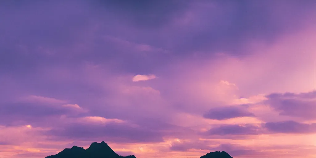 Image similar to Crib Goch!!!!!!!!!!! ridge, rays, epic, cinematic, photograph, atmospheric, dawn, golden hour, sunrise, purple golden blue sky clouds, lake, arthouse cinema, Sofia Coppola, soft focus