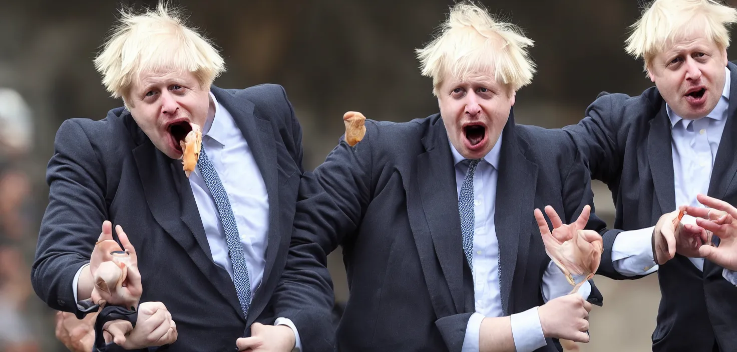 Prompt: photo of Boris Johnson with his mouth open and his mouth is full of detailed spiders