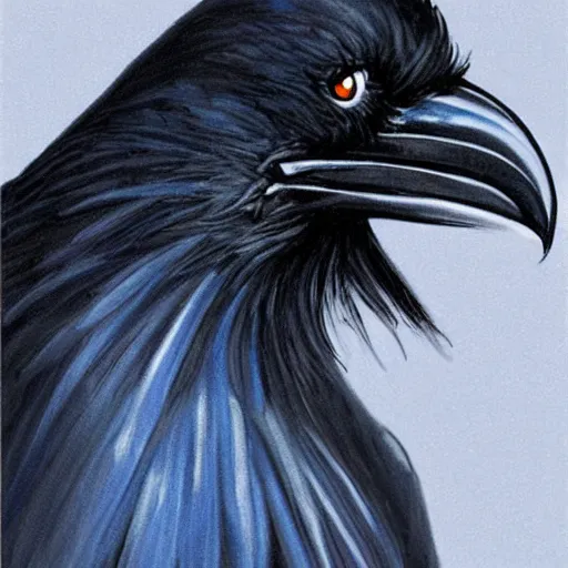 Prompt: concept art of a realistic raven with iridescent feathers