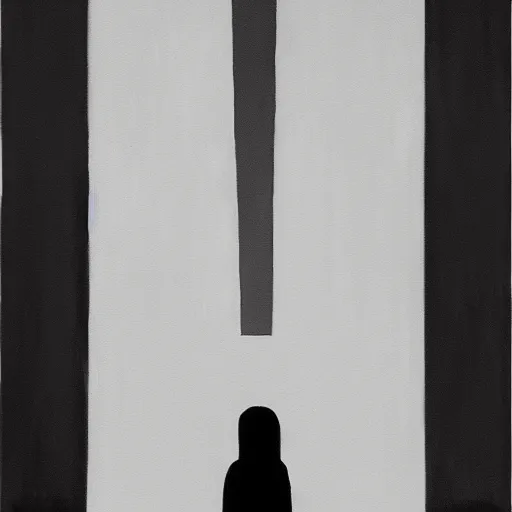 Prompt: a solemn simulacrum, standing inside an infinite corridor, trending on artstation, abstract black and white painting, masterpiece, a solemn simulacrum