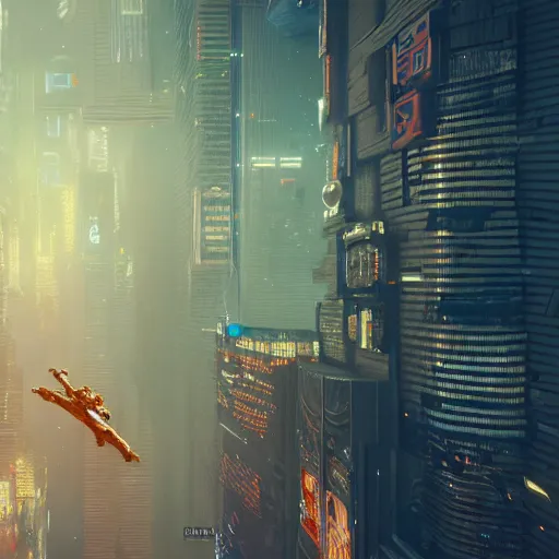 Prompt: professional photo of astronaut flying in cyberpunk city, blade runner, hyperrealistic masterpiece, trending on artstation, cgsociety, kodakchrome, golden ratio, cinematic, composition, beautiful lighting, hyper detailed, sharp focus, octane render, 4 k, unreal engine