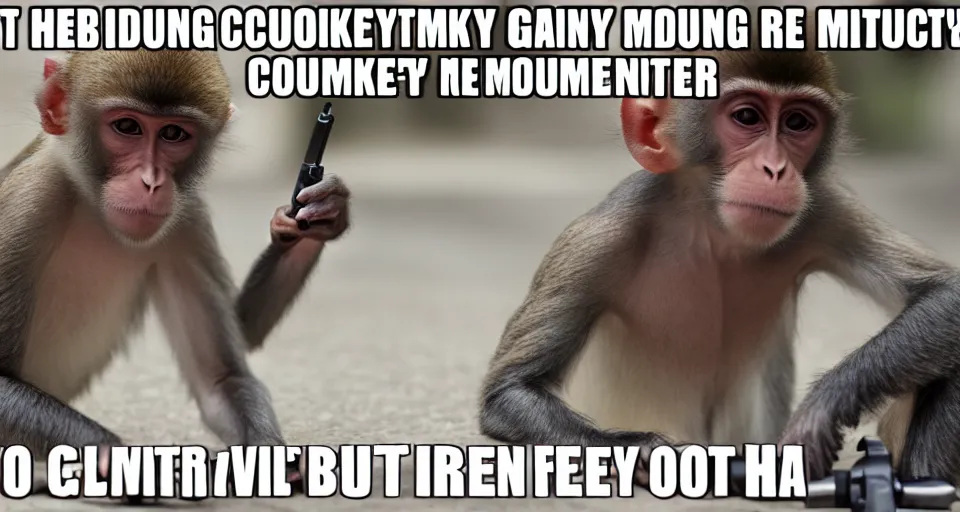 Monkey Pointing a Gun at a Computer Meme, Stable Diffusion