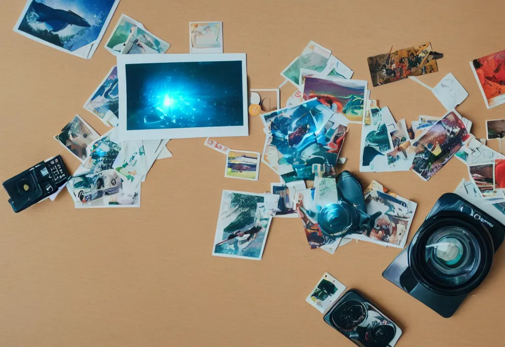 Prompt: 3 d ✈ popping out of curved movie screen, fishes floating in bedroom, volumetric lighting, sleeping, pair of keycards on table, bokeh, creterion collection, shot on 7 0 mm, instax