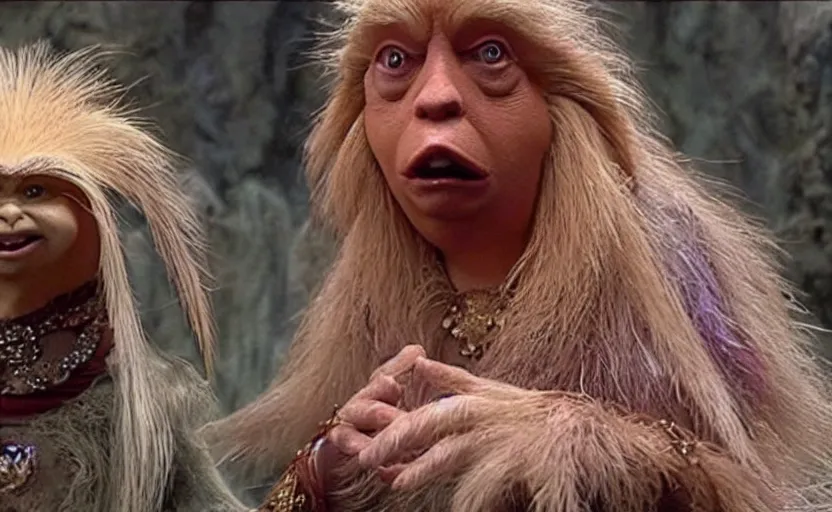 Image similar to donald trump as a oracle, a still from the dark crystal, high quality, very detailed, cinematic,