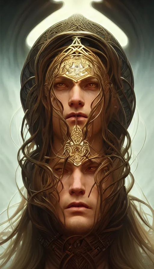 Image similar to symmetry!! portrait of a demigod, elden ring!! intricate, elegant, highly detailed, dynamic lighting, digital art, digital painting, artstation, concept art, sharp focus, illustration, art by artgerm and greg rutkowski and alphonse mucha, 8 k