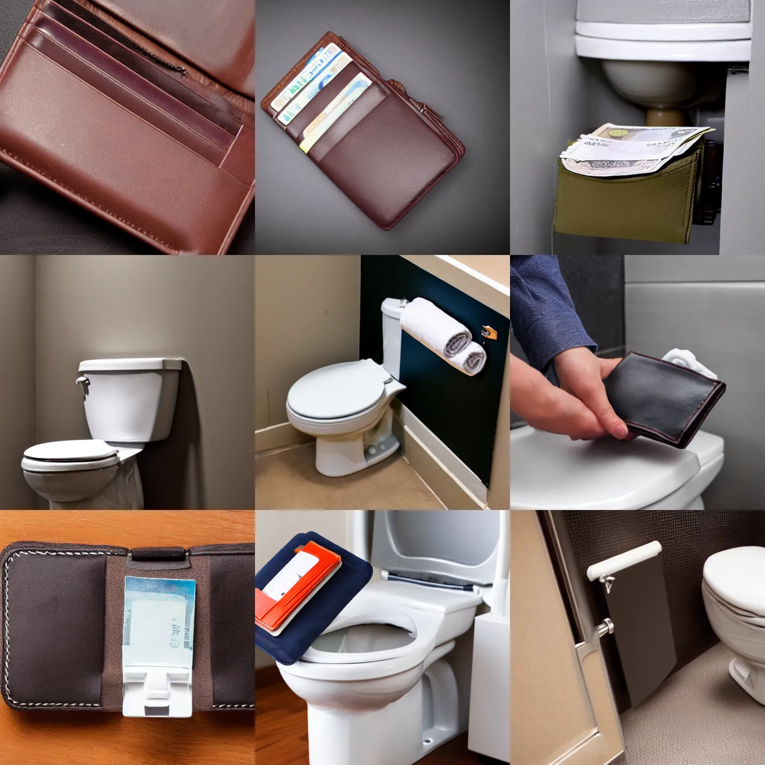 Prompt: wallet falling above toilet