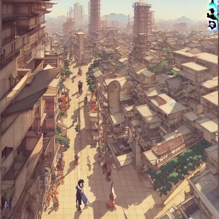 Image similar to japanese big city, summer, in the style of studio ghibli, j. c. leyendecker, greg rutkowski, artem