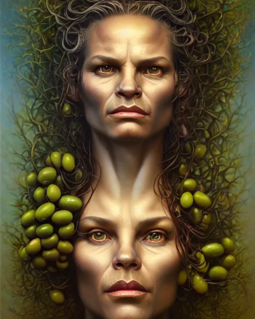 Image similar to detailed portrait of timothy olyphant olive!! olives!! tree! by tomasz alen kopera and peter mohrbacher and johanna martine! and margaret keane! coherent luminescent