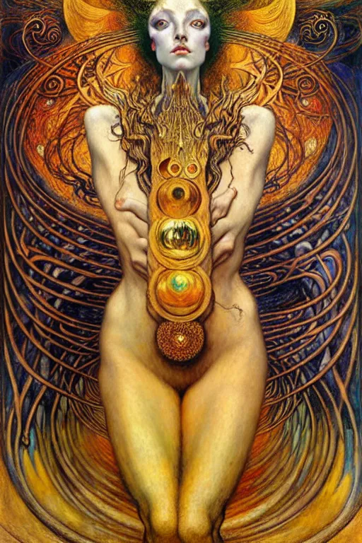 Image similar to Divine Chaos Engine by Karol Bak, Jean Delville, William Blake, Gustav Klimt, and Vincent Van Gogh, symbolist, visionary