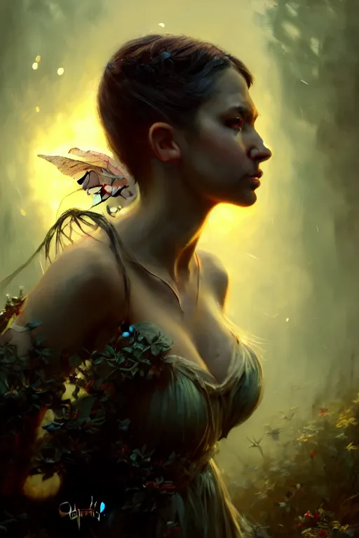 Image similar to cinematic shot of an epic portrait of a fairy dressed in military clothes, shiny skin, beautiful eyes, beautiful, small details, night setting, realistic poster with volumetric light from craig mallism, artgerm, jeremy lipkin and michael garmash, unreal engine, radiant light, detailed and complex environment, digital art, trends at art station, a masterpiece