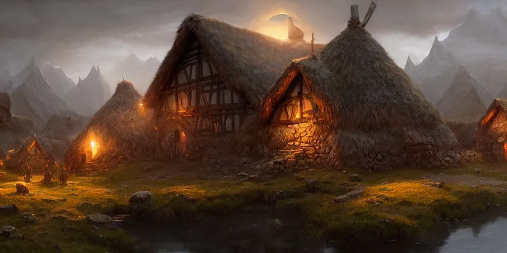 Image similar to beautiful viking village, digital art, landscape, fantasy art, octane render, ureal engine, high detail, very realistic, by greg rutkowski. by james gurney