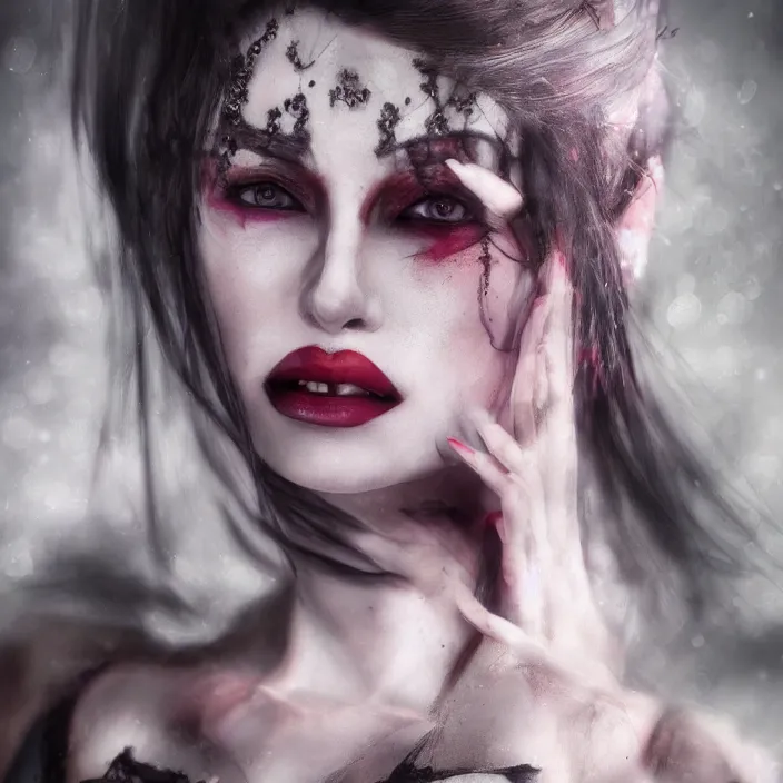 Image similar to portrait photograph of an extremely beautiful!!!! vampire queen, looking at the camera!!. super resolution. Extremely detailed. Graflex camera!, bokeh!!!!! trending on artstation.