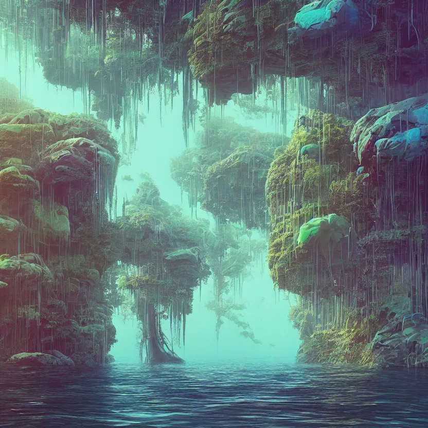 Image similar to the submerging wisdom in the ecosystem acrylic painting by Beeple and CGSociety