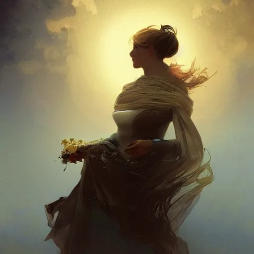 Image similar to I woke up in a world that had fragments of you. three-quarters portrait, intricate, elegant, sharp focus, illustration, highly detailed, digital painting, concept art, matte, by Aleksi Briclot and by Ivan Aivazovsky and by Alphonse Mucha, masterpiece