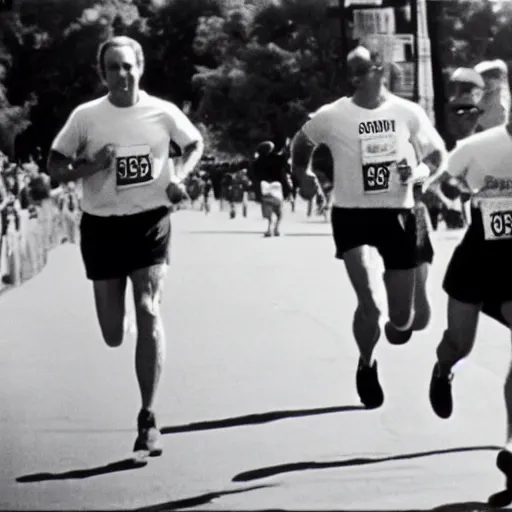 Image similar to film still close - up shot of joe biden running a marathon. photographic, photography