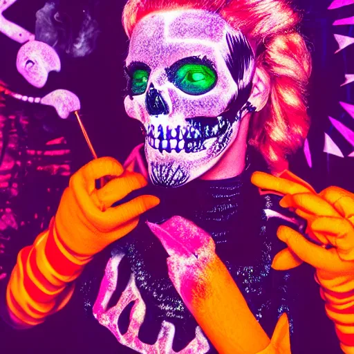 Prompt: vaporwave halloween, neon orange and purple