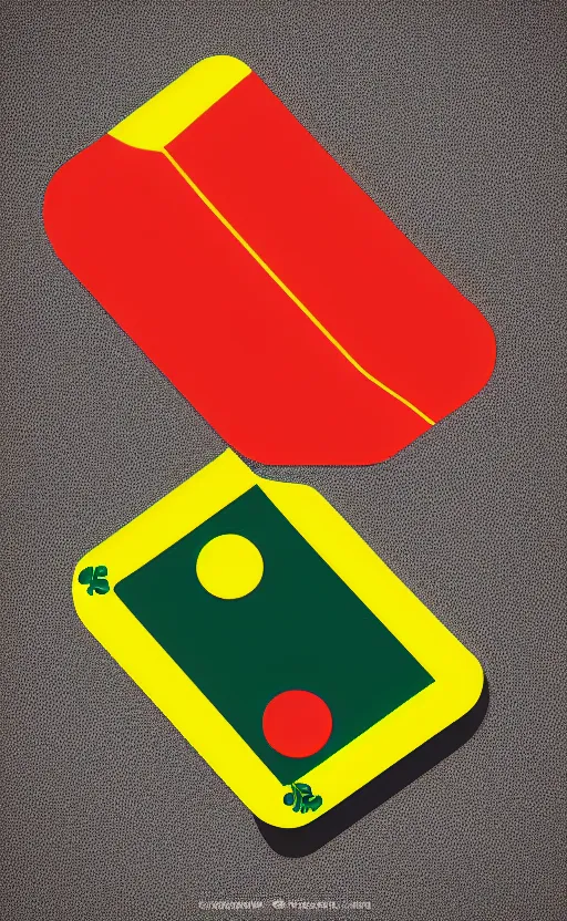 Image similar to poker card style, simple, modern look, colorful, scroll symbol in center, pines symbols, maintain aspect ratio, turchese and yellow and red and black, vivid contrasts, for junior, smart design, backed on kickstarter, realistic shapes
