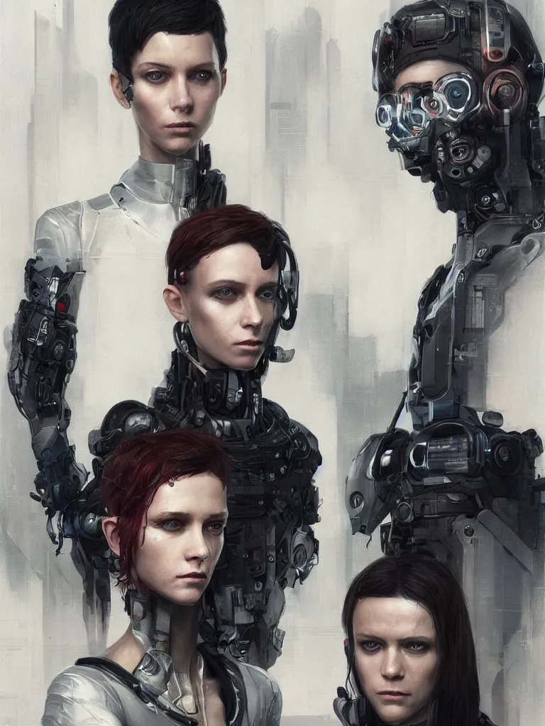 Prompt: a cyberpunk longshot portrait of two gorgeous cyborgs with hard white plastic, in the movie Girl With The Dragon Tattoo, award-winning, masterpiece, in the style of Tom Bagshaw, Cedric Peyravernay, Peter Mohrbacher