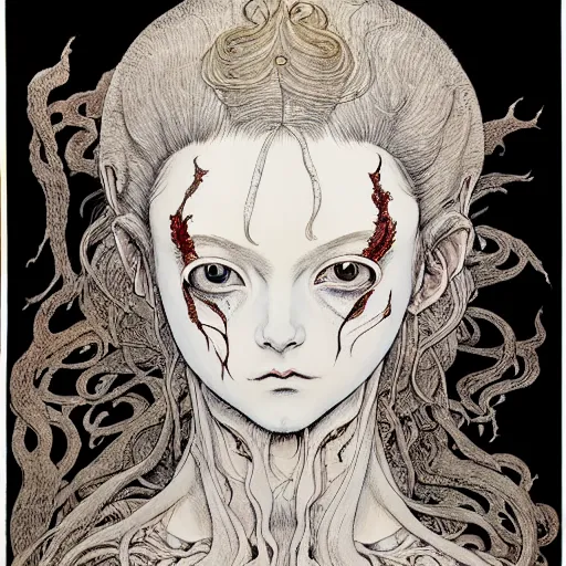 Prompt: prompt: Faceless face painted in William Blake style drawn by Vania Zouravliov and Takato Yamamoto, intricate oil painting, high detail, Neo-expressionism, post-modern gouache marks on the side, gnarly details soft light, white background, intricate detail, intricate ink painting detail, sharp high detail, manga and anime 2000