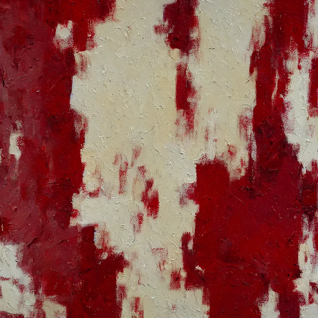 Prompt: thick creamy impasto, white thick heavy brush marks on a dark red background - i