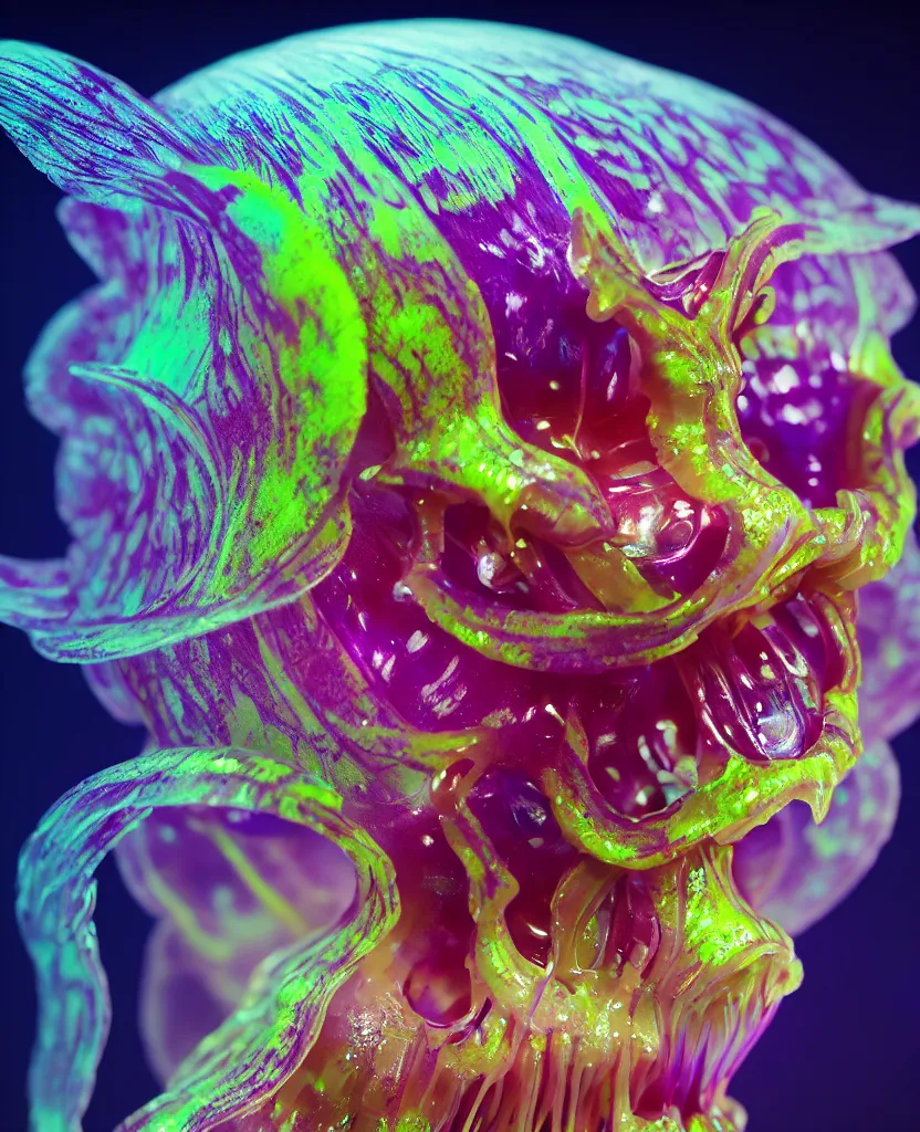 Image similar to close-up portrait. dichroic orchid jellyfish skull, betta fish, bioluminiscent creatures, intricate artwork by Tooth Wu and wlop and beeple. octane render, trending on artstation, greg rutkowski very coherent symmetrical artwork. cinematic, hyper realism, high detail, octane render, 8k