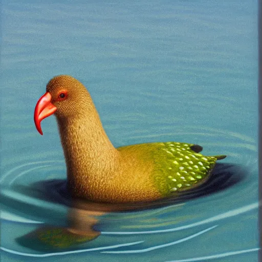 Prompt: kiwi bird swimming in a pool, by quint buchholz, high quality