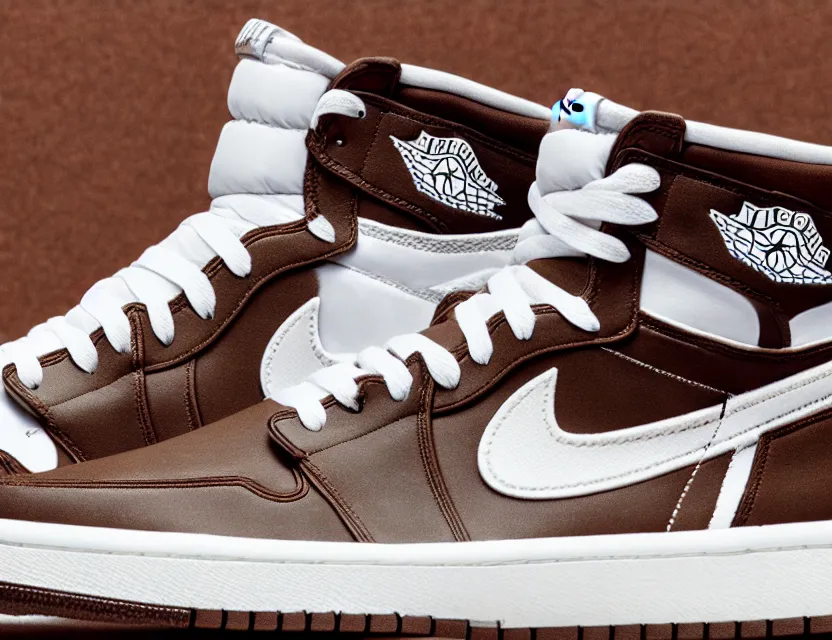 Image similar to a press photograph of nike jordan 1 mocha, size 1 0, white background