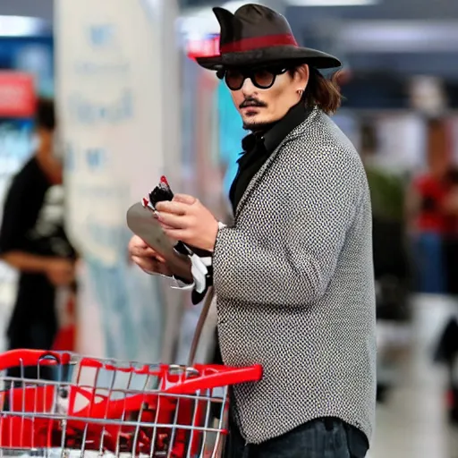 Prompt: Johnny Depp working at a Walgreens