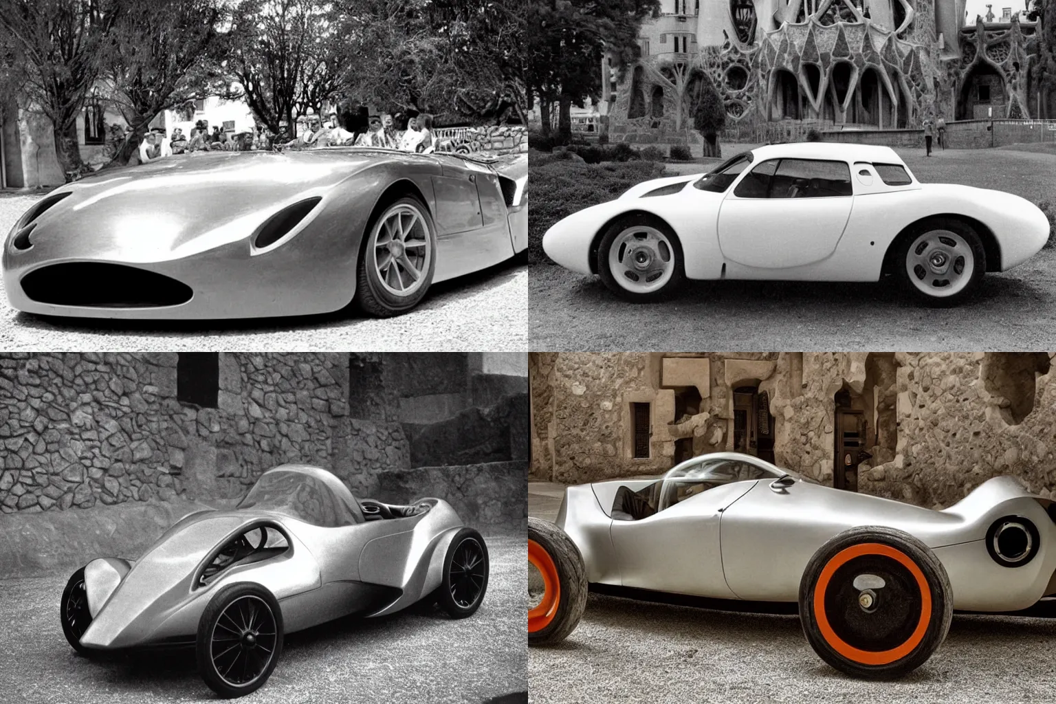 Prompt: a photo of a sports car designed by Antoni Gaudi