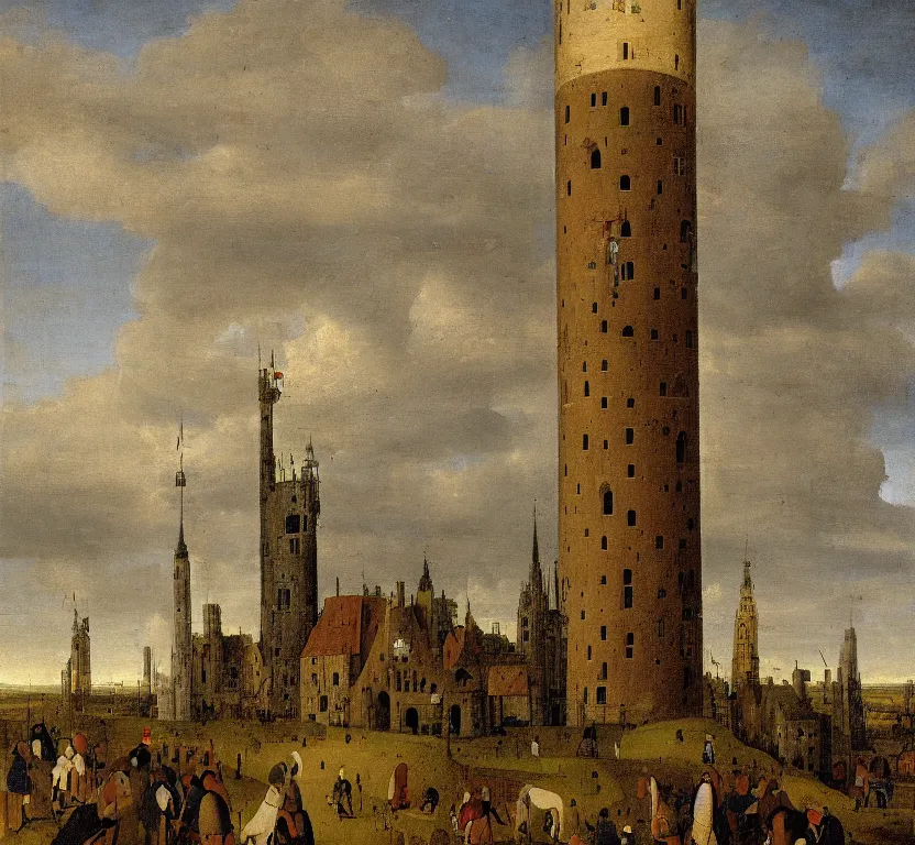 Prompt: a tall tower, by pieter breugel the elder