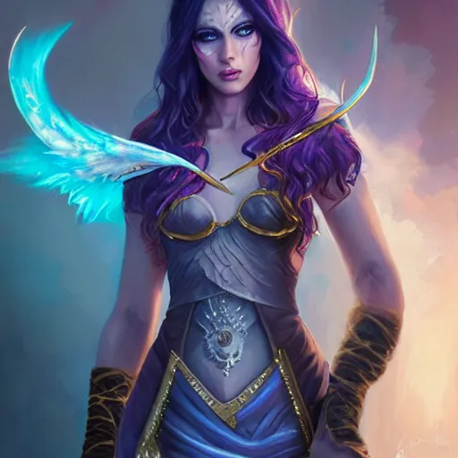 Prompt: Ice Sorceress, arrogant, wrathful, Magic the Gathering, fantasy, full body, highly detailed, digital painting, artstation, concept art, sharp focus, illustration, art by artgerm and livia prima and magali villeneuve, blue white and purple color scheme