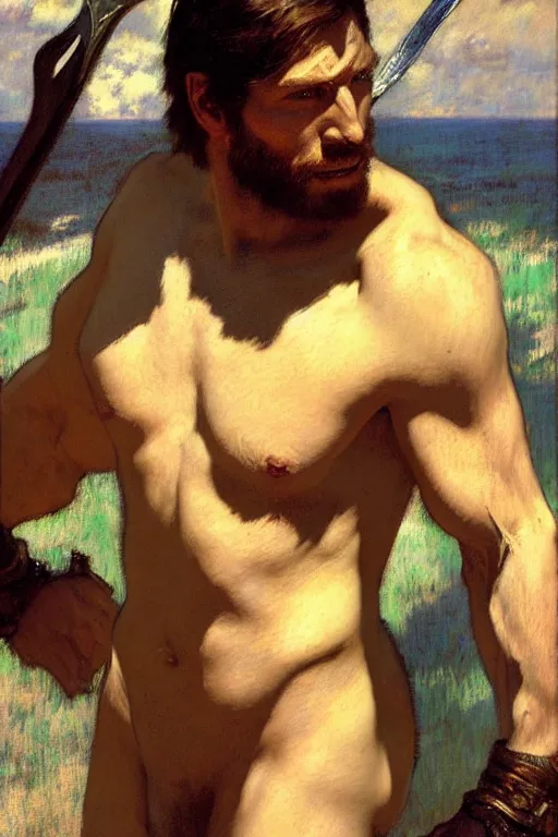 Image similar to attractive male, skyrim, painting by gaston bussiere, craig mullins, j. c. leyendecker, edgar degas