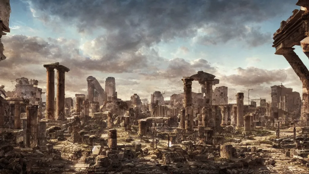 Image similar to cyberpunk pompeii landscape circa 6 5 ad