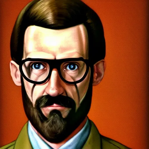 Image similar to a 1 9 7 0 s photograph portrait of gordon freeman in real life while wearing a brown suit, 1 9 7 0 s, 7 0 s, realistic, hyperrealistic, 8 k resolution, hd quality, very detailed, highly detailed, intricate details, real life, real world, trending on artstation, 7 0 s photo