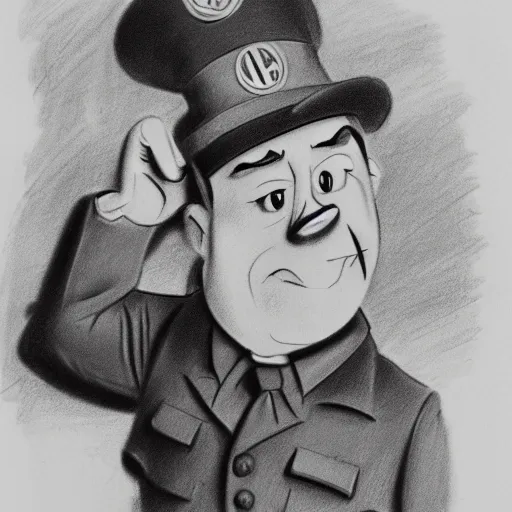 Prompt: milt kahl pencil sketch of adolf hitler warner brothers cartoon