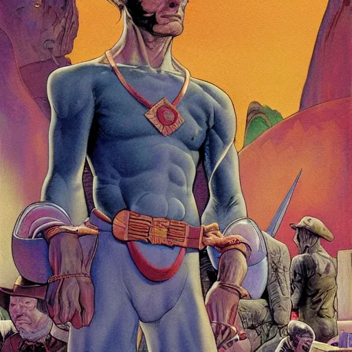 Prompt: jean giraud and moebius and don lawrence and alex ross and john romita jr, gouache and wash paints, smooth focus, sharp details, detailed details, bokeh, 4 k, fine 5 k details, fine details, fine intricate, fine facial proportionate, fine body proportionate, about human carpenter