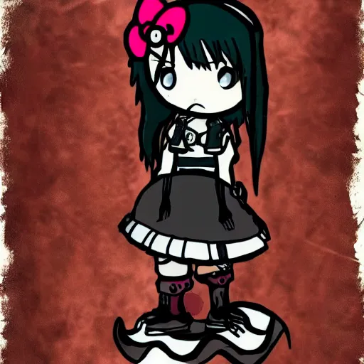 Image similar to punk little girl, profile picture, grunge fashion, reflection, cute artwork, inspired by made in abyss, hello kitty art style gothic style