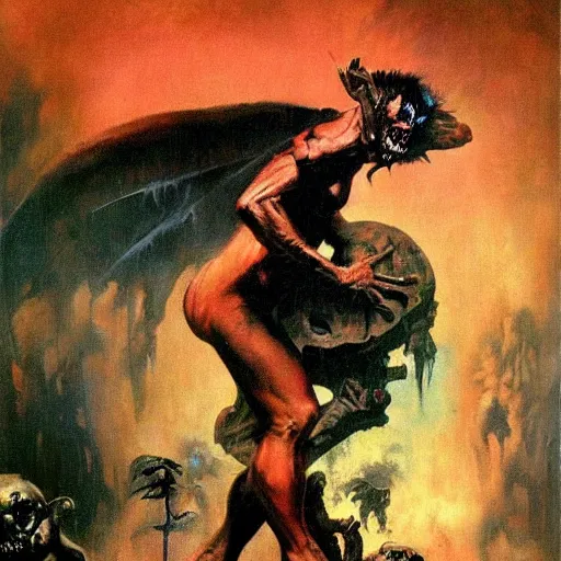 Prompt: frank frazetta nightmare oil painting