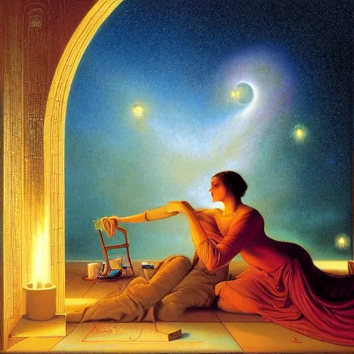 Prompt: art by delphin enjolras, james christensen, rob gonsalves and tim white