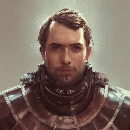 Prompt: Portrait of a middle aged knight with sideburns, no beard, detailed face, fantasy, highly detailed, cinematic lighting, digital art painting by greg rutkowski