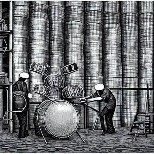 Image similar to drummer in metal refinery by rob gonsalves