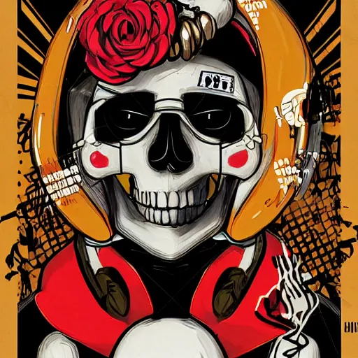 Image similar to anime manga skull portrait young woman skeleton, astronaut miffy, painterly, logo, graffiti, elegant, highly detailed, digital art, art by jc leyendecker and sachin teng