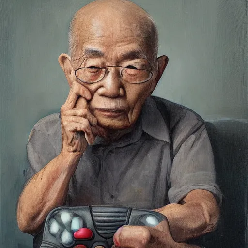 Prompt: portrait of the last living gamer by gu kaizhi