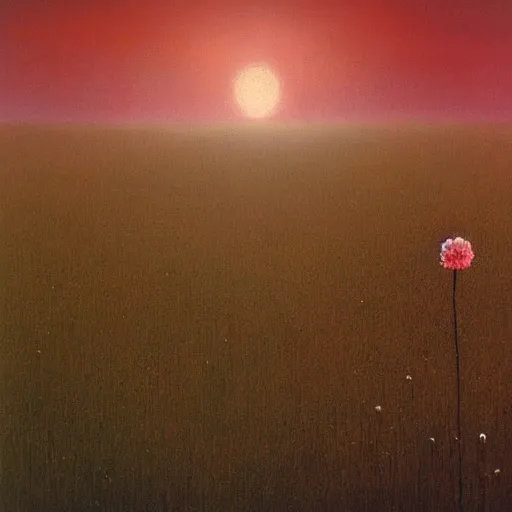 Prompt: a little flower in the middle of a deserted dark landscape, by Beksinski, hd,