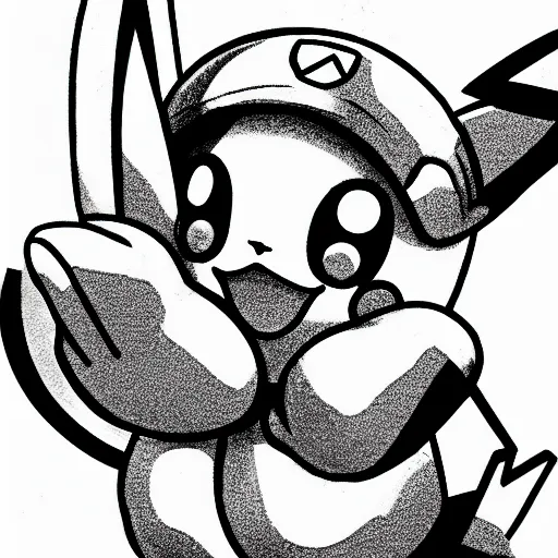 Prompt: pikachu in a battle stance, illustrated by mato, manga style, black and white illustration