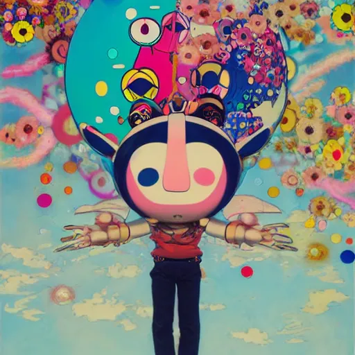 Image similar to puppet by takashi murakami,, beeple and james jean, aya takano color style, 4 k, super detailed, night sky, digital art, digital painting, celestial, majestic, colorful