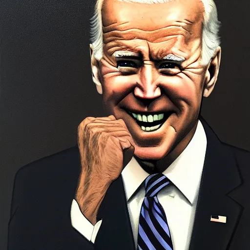 Prompt: creepy joe biden appearing from the shadows, hyper realism, horror, terror, shawody, dark lighting, mist, fog, smoke, scary,